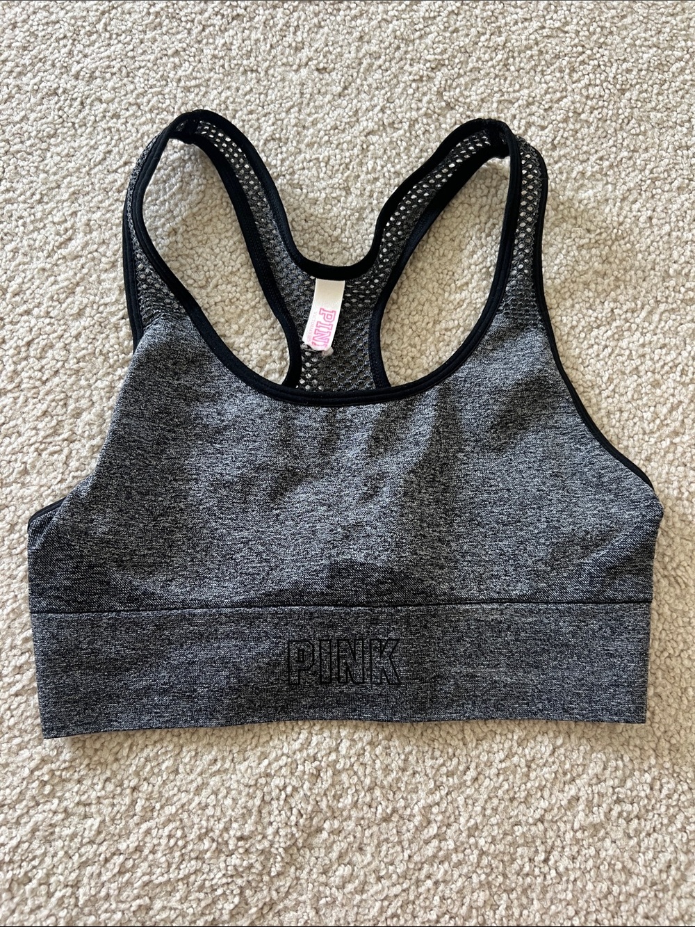 PINK Victoria's Secret Gray & Black Racerback Sports Bra